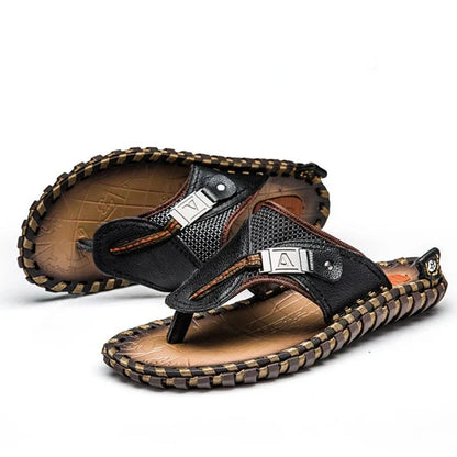 Stylish Leather Flip-Flops - Levi-Black-5.0-Nora Luxe