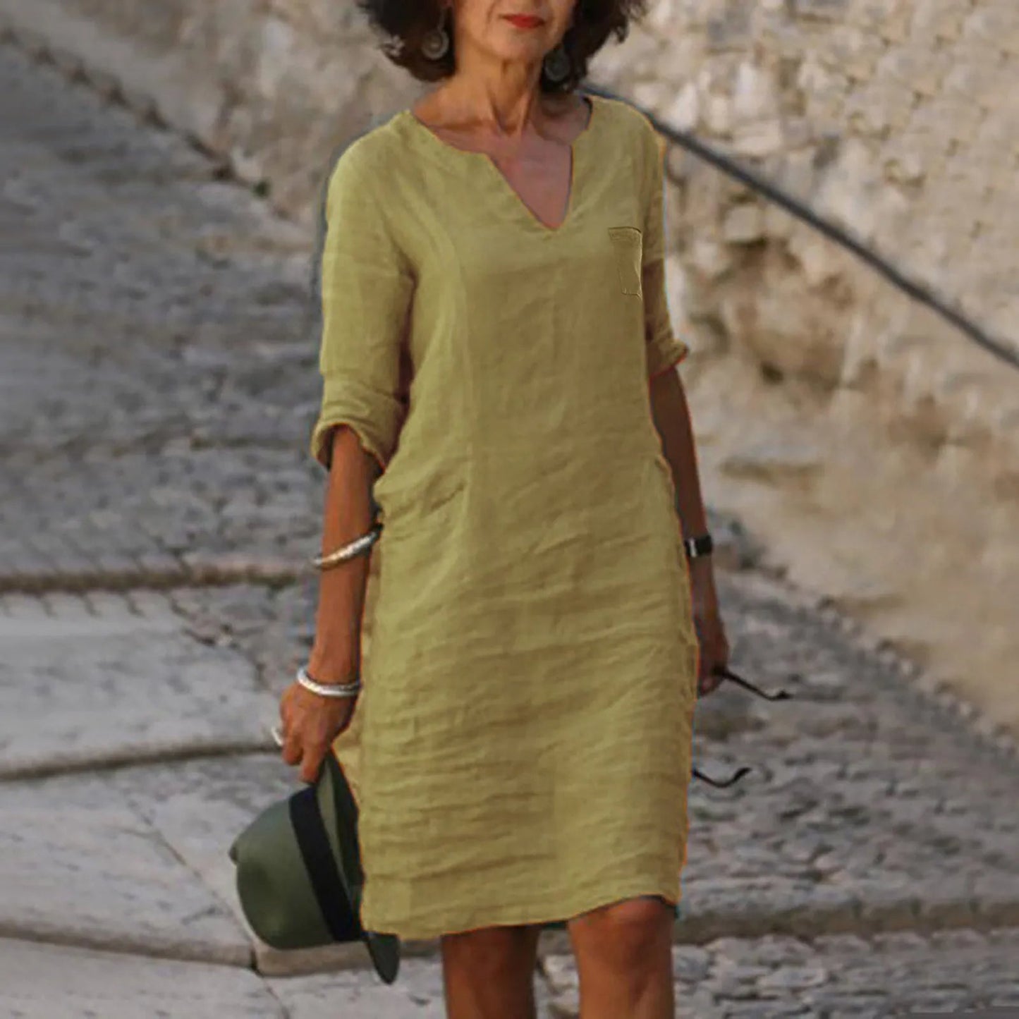 Stylish Light Summer Dress – Isalie-Khaki-S-State of Style