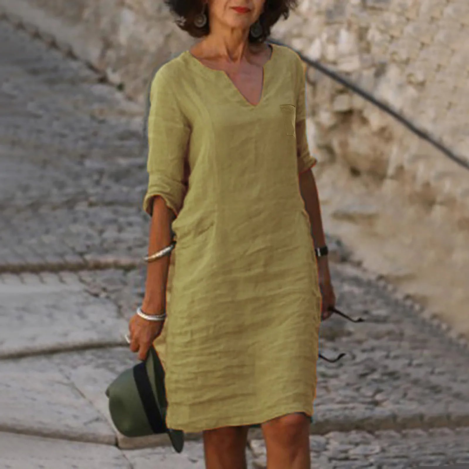 Stylish Light Summer Dress – Isalie-Khaki-S-State of Style