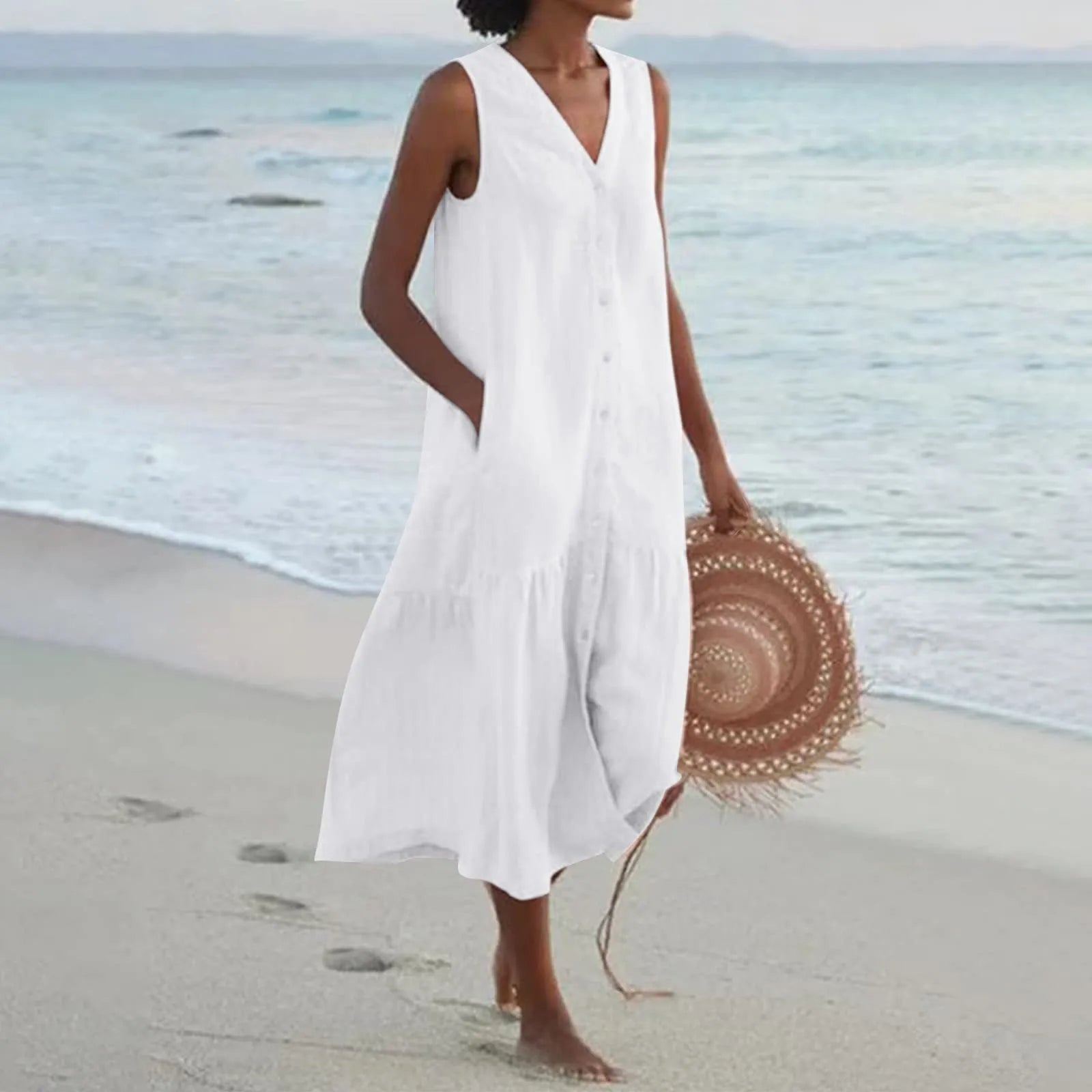 Chic V-Neck Summer Dress for Women - Pexav