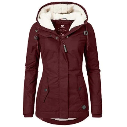Stylish Long Women's Winter Coat - Lina-Bordeaux red-S-Nora Luxe