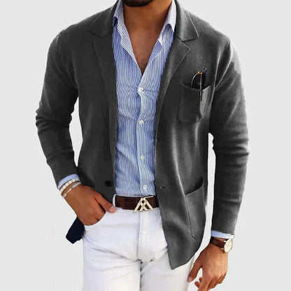 Stylish Men's Blazer with Casual Button Pockets and Collar - Lorenzo-Dark grey-S-Nora Luxe
