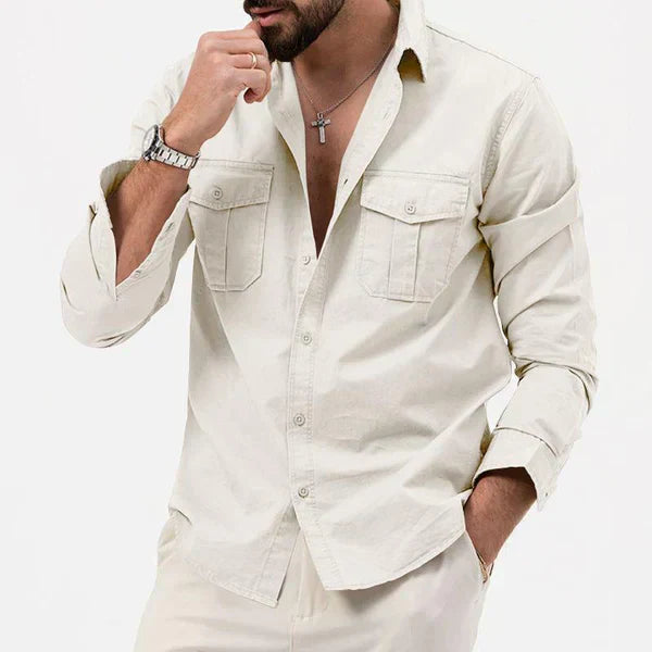 Stylish Men's Cargo Shirt - Tobias-Khaki-S-The Livary
