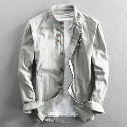 Stylish men's casual shirt with button placket – Benno-Light gray-S-Nora Luxe