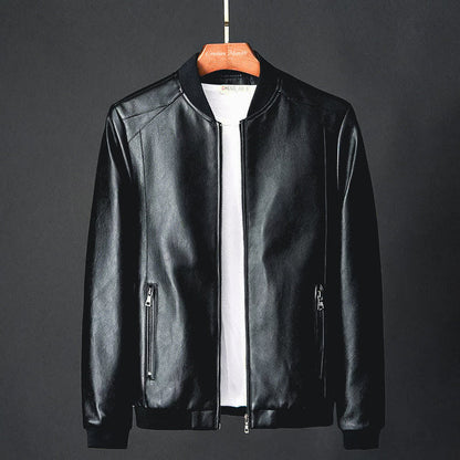 Stylish men's leather jacket made of synthetic leather with precision details – Tarek-Black-XS-Nora Luxe