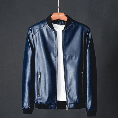 Stylish men's leather jacket made of synthetic leather with precision details – Tarek-Blue-XS-Nora Luxe
