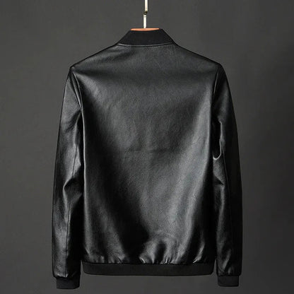 Stylish men's leather jacket made of synthetic leather with precision details – Tarek-Brown-XS-Nora Luxe