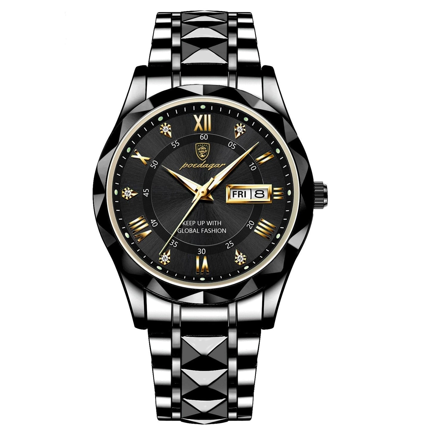 Stylish Men's Watch in Stainless Steel - LumiSteel-Black Black-Nora Luxe