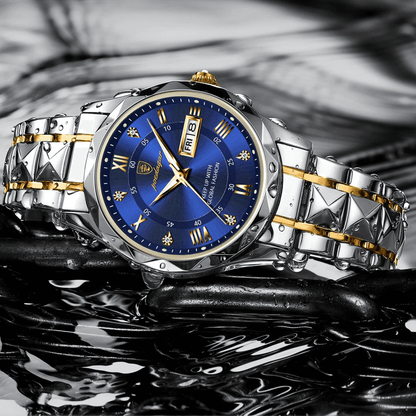 Stylish Men's Watch in Stainless Steel - LumiSteel-Gold Blue-Nora Luxe