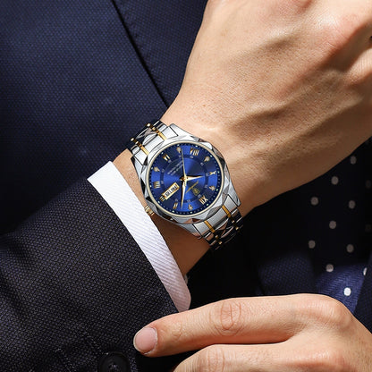 Stylish Men's Watch in Stainless Steel - LumiSteel-Gold Blue-Nora Luxe