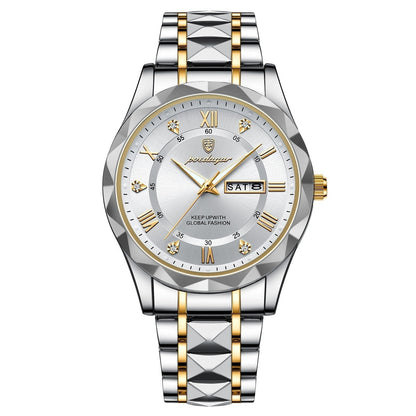 Stylish Men's Watch in Stainless Steel - LumiSteel-Gold White-Nora Luxe