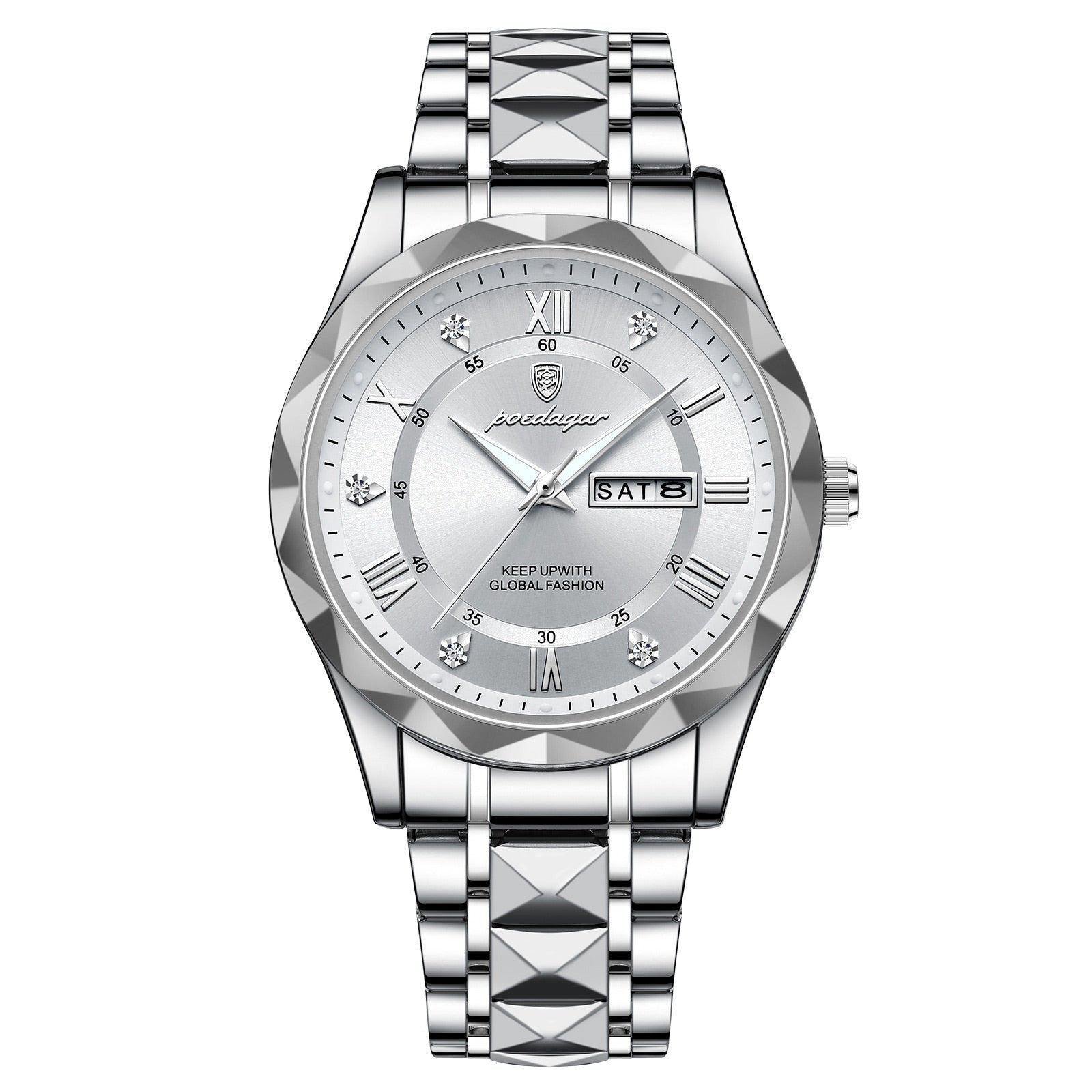 Stylish Men's Watch in Stainless Steel - LumiSteel-Silver White-Nora Luxe