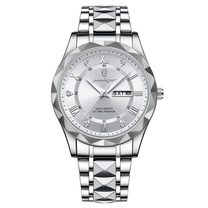 Stylish Men's Watch in Stainless Steel - LumiSteel-Silver White-Nora Luxe