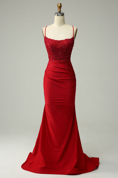 Stylish Mermaid Halter Neck Ball Gown - Lara-Dark red-0-Nora Luxe