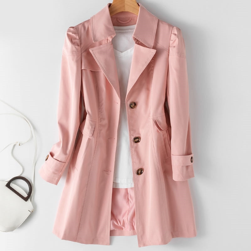 Stylish Mid-Length Women's Trench Coat - Victoria-White-M-Nora Luxe