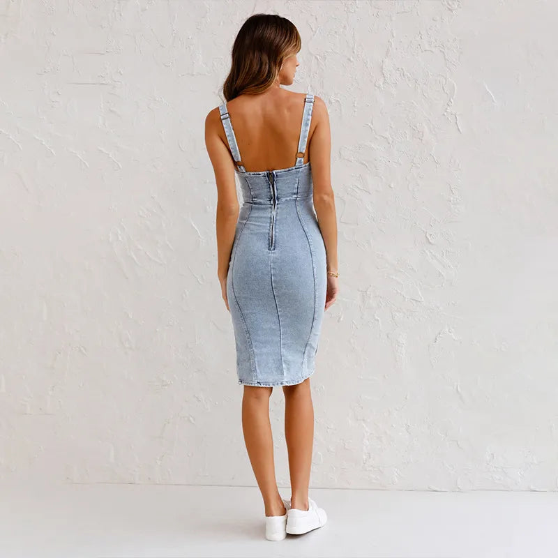 Stylish midi dress with slit – Rike-Blue-S-Nora Luxe