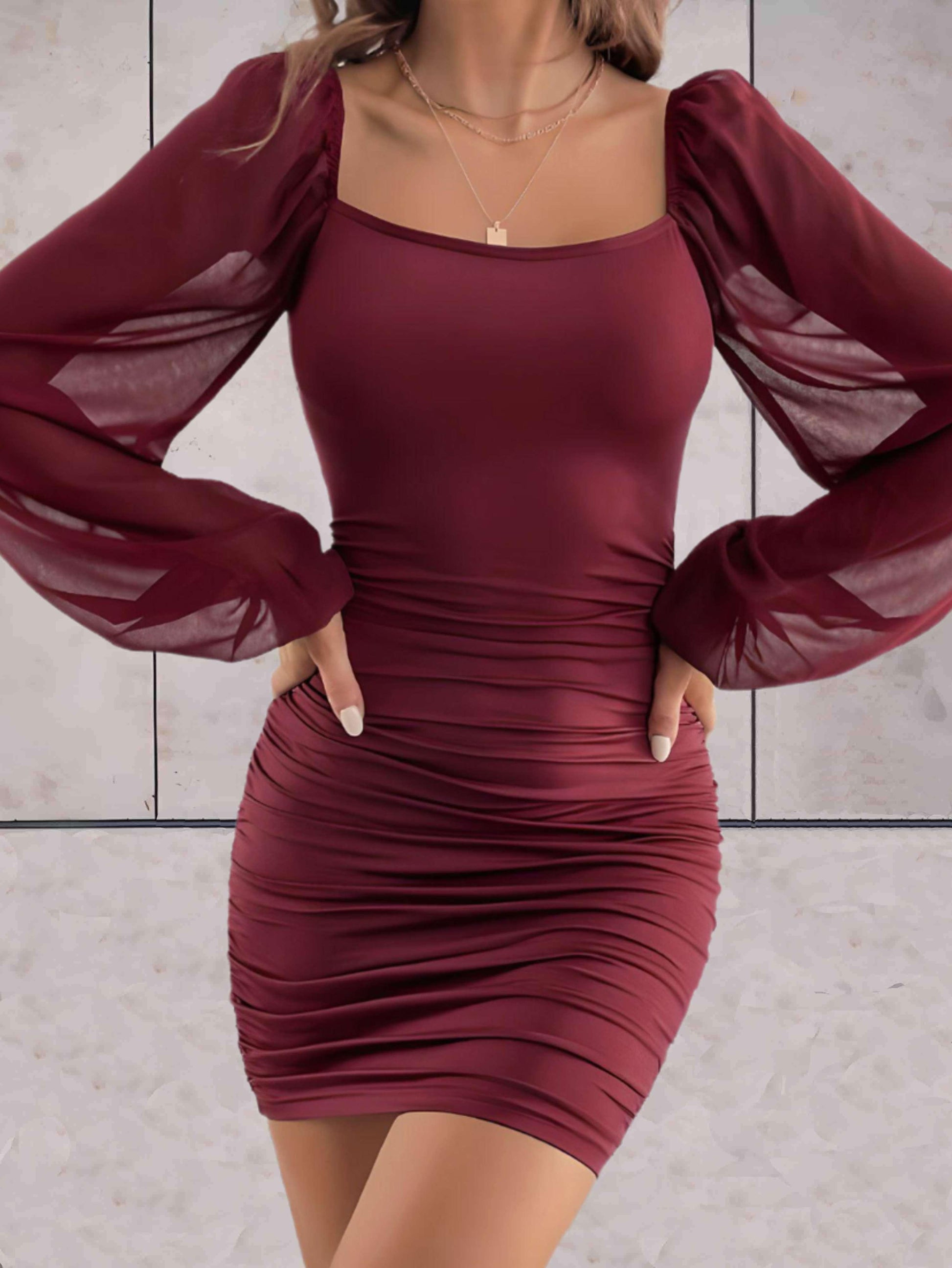 Chic Short Dress with Bell Sleeves - Pexav