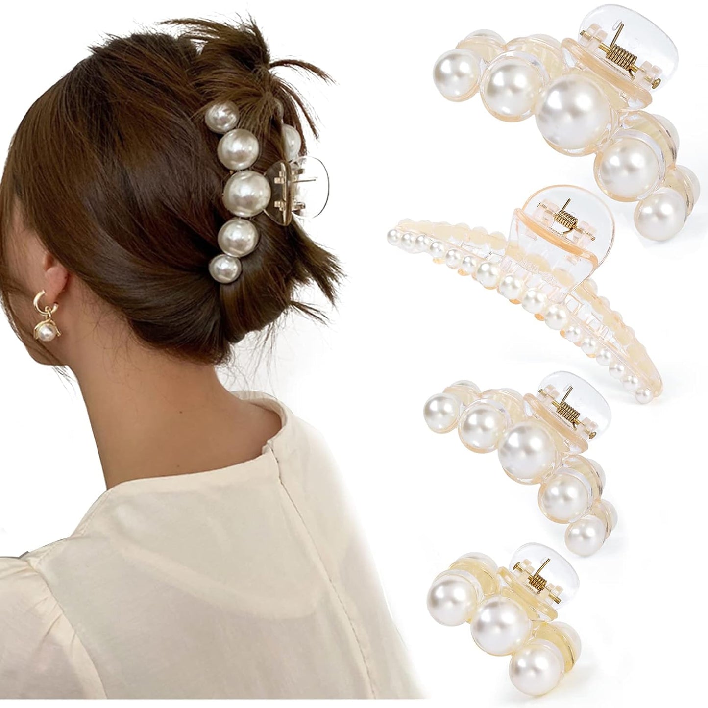 Elegant White Hair Barrettes - 4 Piece Set - Pexav