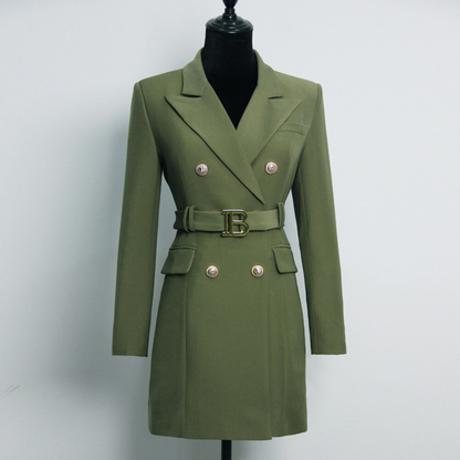 Stylish Plain Blazer Dress - Celeste-Dark Green-S-Nora Luxe