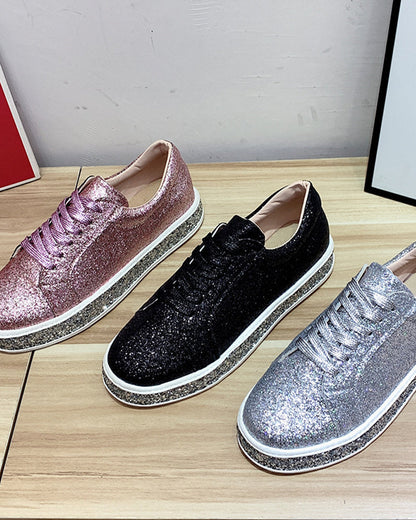 Stylish Platform Glitter Ladies Sneakers - Sienna-Silver-3.0-Nora Luxe