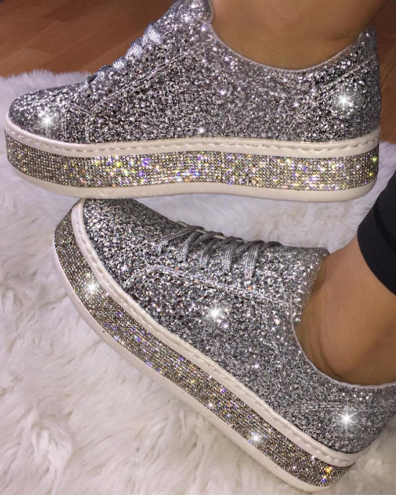 Glittery High Heel Women's Sneakers - Sienna - Pexav