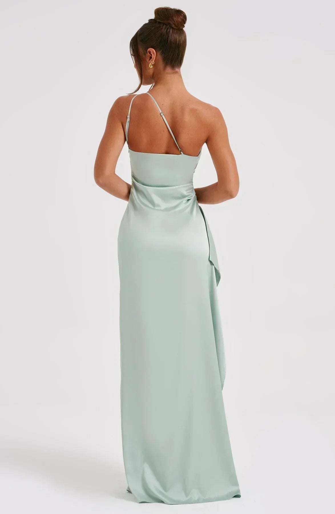 Stylish Satin Dress with Pleats and Shoulder Detail - Selene-Red-XS-Nora Luxe