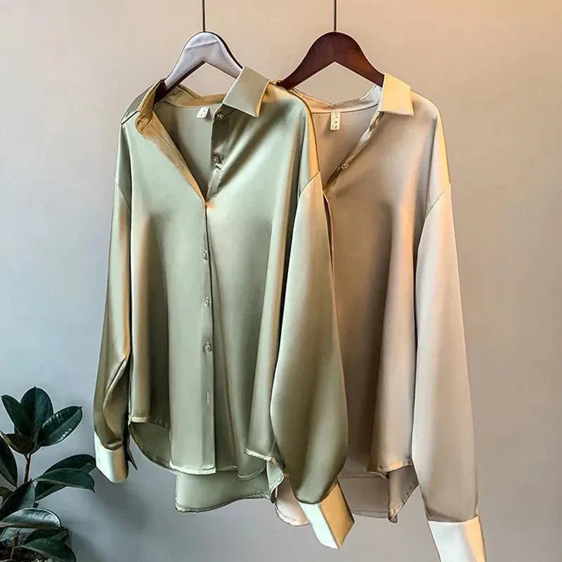 Stylish Satin Women's Blouse - Elina-Champagne-S-The Livary