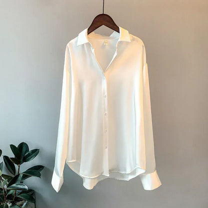 Stylish Satin Women's Blouse - Elina-White-S-The Livary