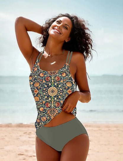 Chic Strapless Swimsuit with Floral Print - Pexav