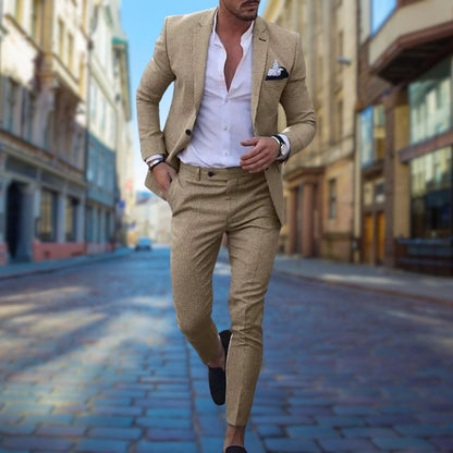 Stylish Slim Fit Men's Suit - Noah-Khaki-XS-Nora Luxe
