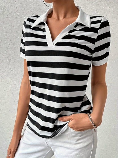 Stylish Striped Short Sleeve T-shirt for Women - Julia-S-Nora Luxe
