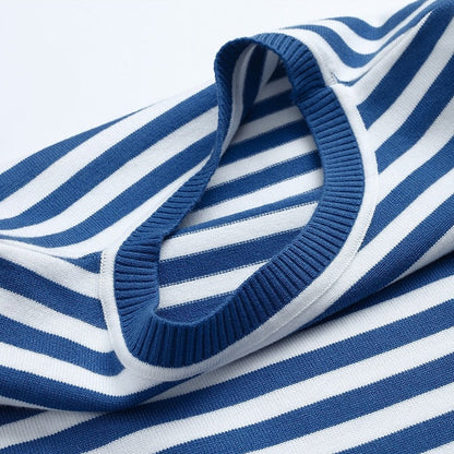 Stylish Striped T-Shirt Made of Lightweight Fabric - StreifenLeicht-Aqua blue-S-Nora Luxe