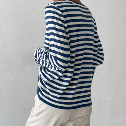 Stylish Striped T-Shirt Made of Lightweight Fabric - StreifenLeicht-Aqua blue-S-Nora Luxe