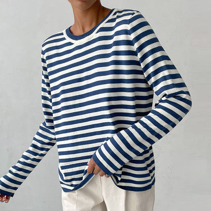 Comfortable Casual Striped Tee Shirt - Pexav