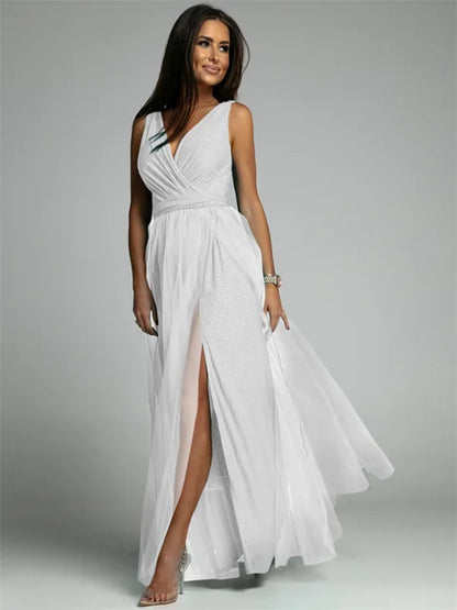 Stylish V-Neck Dress - Mindy-White-S-Nora Luxe