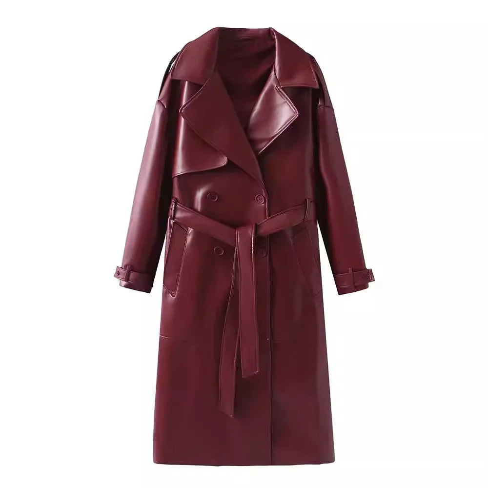 Stylish Vegan Leather Women's Jacket - Viviette-Bordeaux Red-S-Nora Luxe
