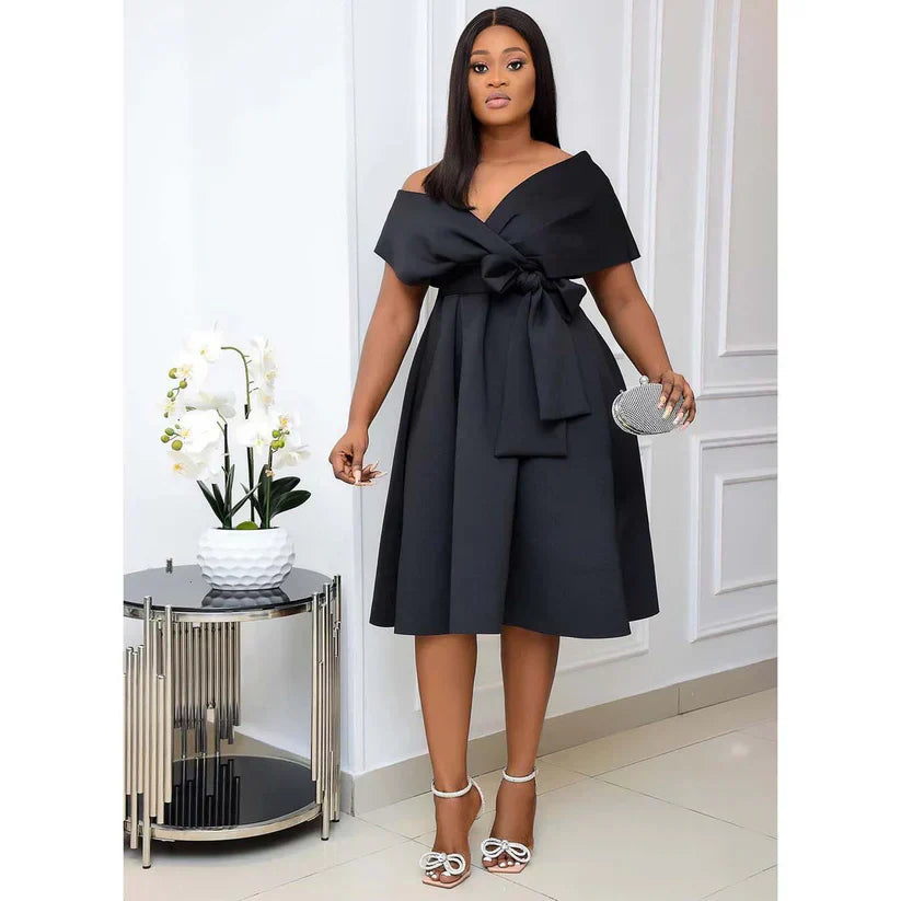Stylish women's A-line mini dress with short sleeves – Naila-Black-S-Nora Luxe