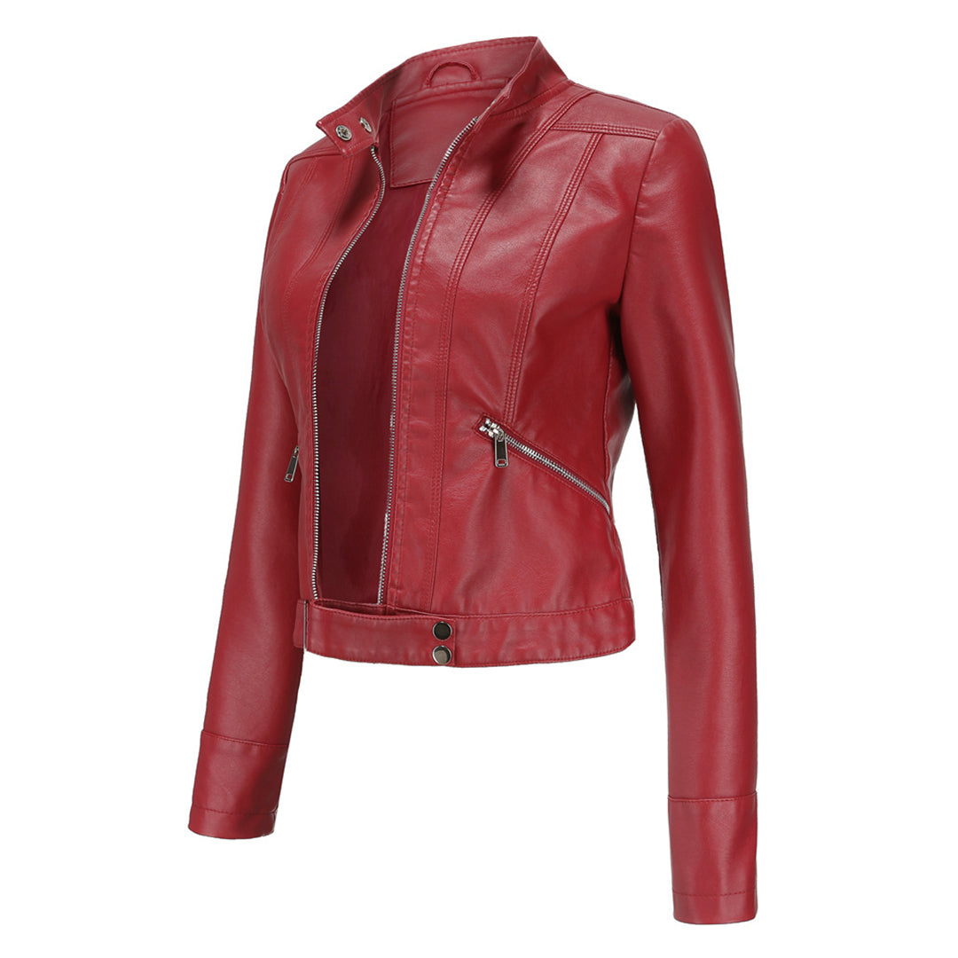 Stylish women's leather jacket in classic design – Marlene-Black-S-Nora Luxe