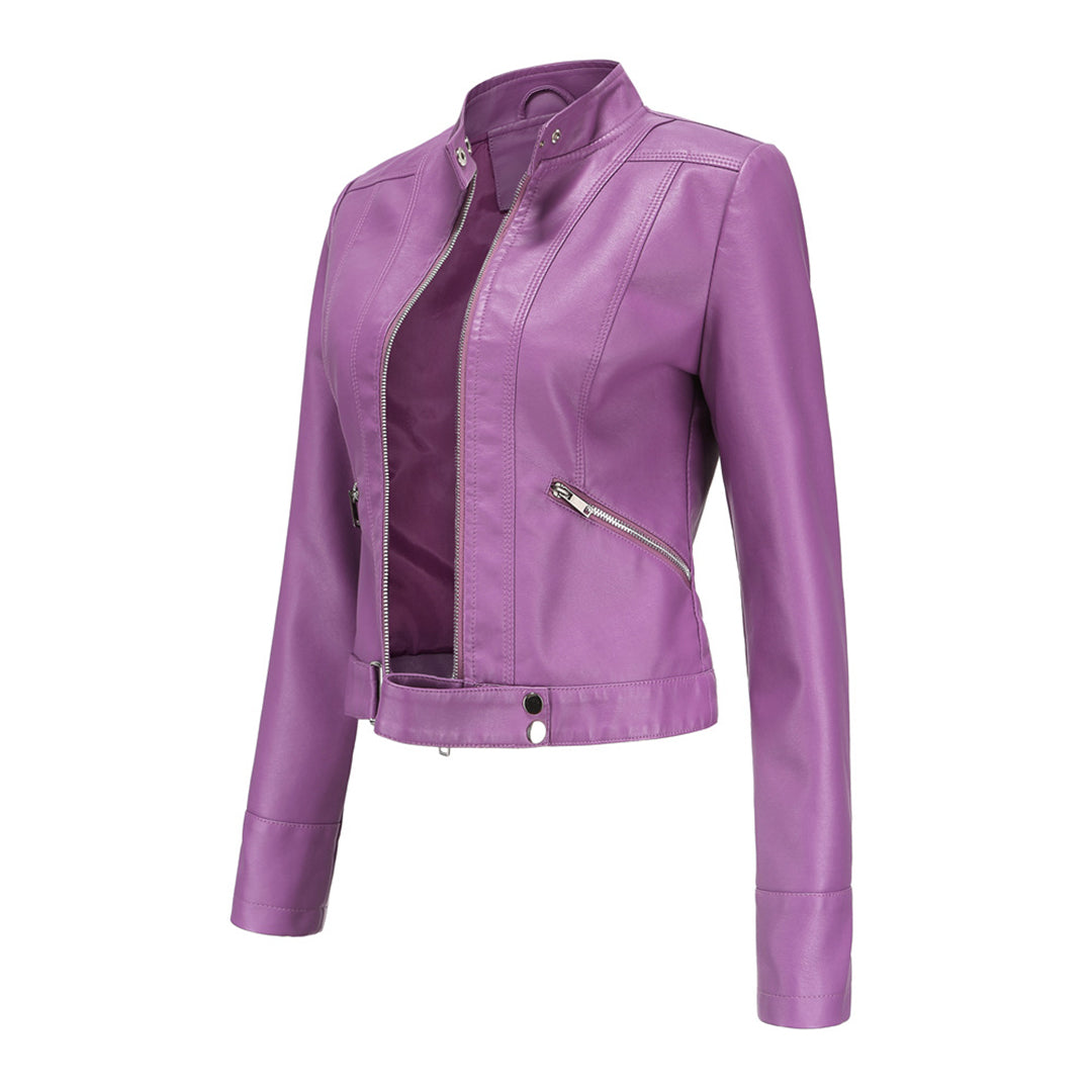 Stylish women's leather jacket in classic design – Marlene-Black-S-Nora Luxe
