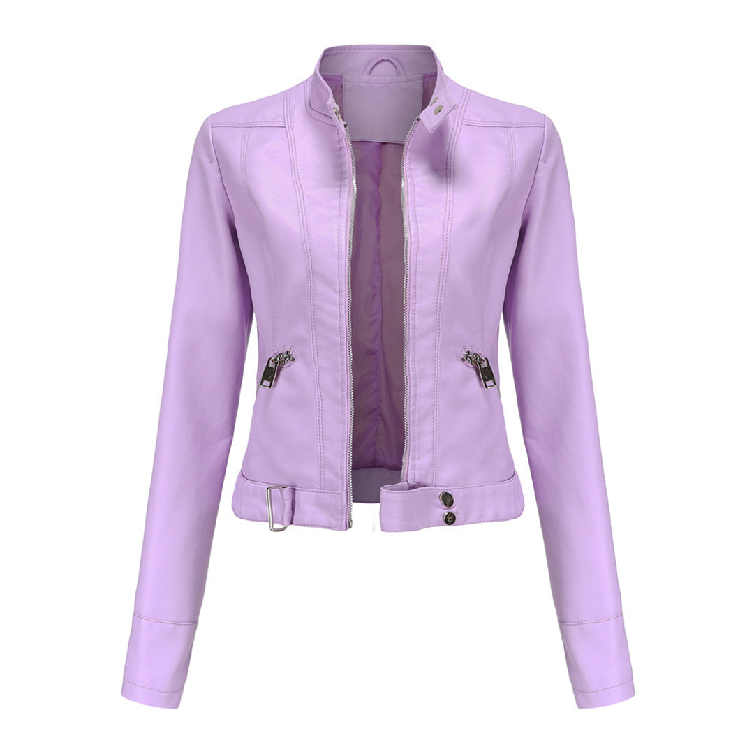 Stylish women's leather jacket in classic design – Marlene-Sakura-S-Nora Luxe
