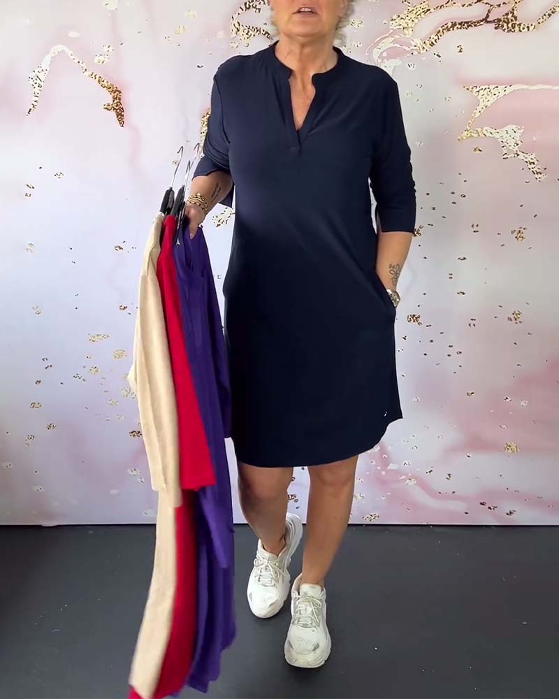 Fashionable V-Neck Midi Dress for Women - Pexav