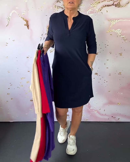 Fashionable V-Neck Midi Dress for Women - Pexav