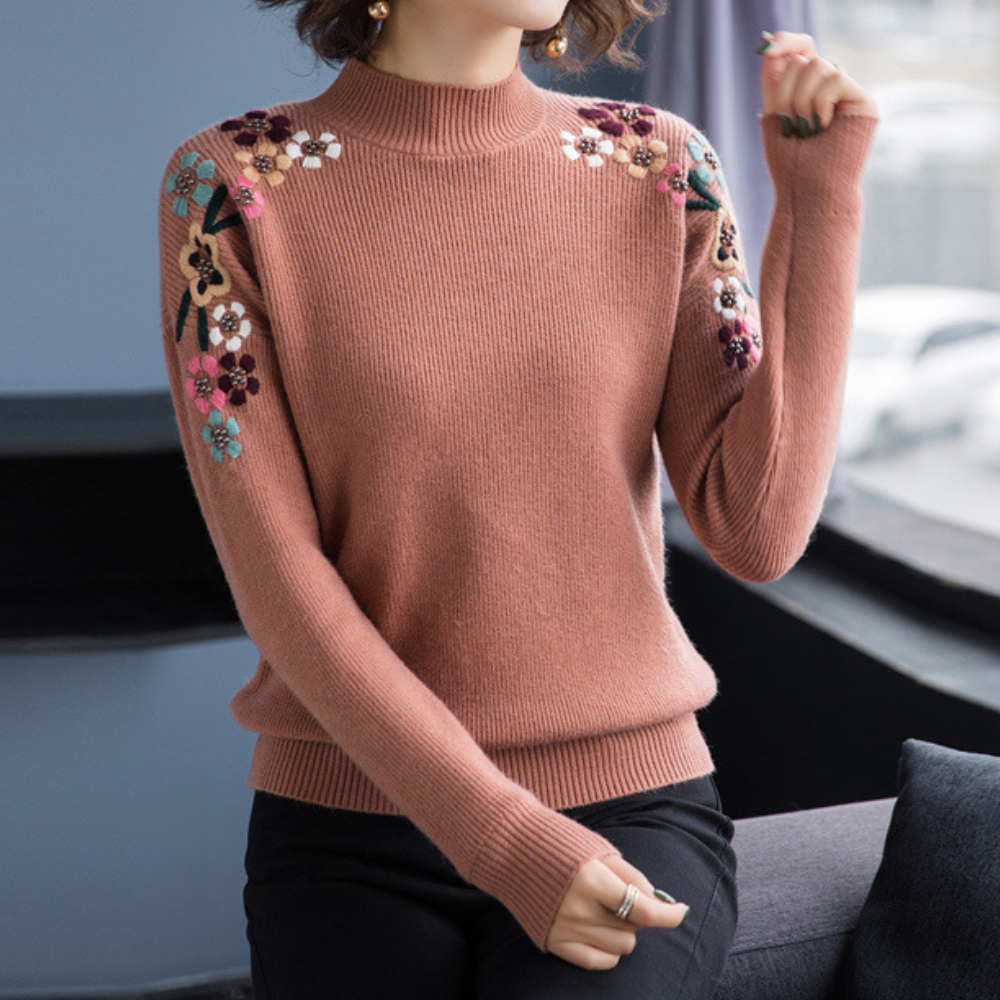 Stylish Women's Sweater with Floral Print - Isabeau-Brown-XS-Nora Luxe