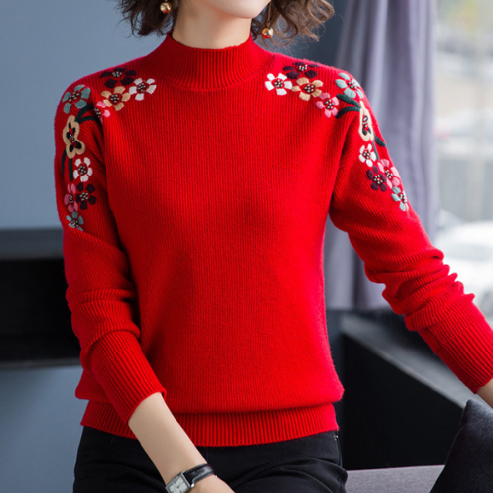 Fashionable Ladies Floral Pattern Sweater - Pexav