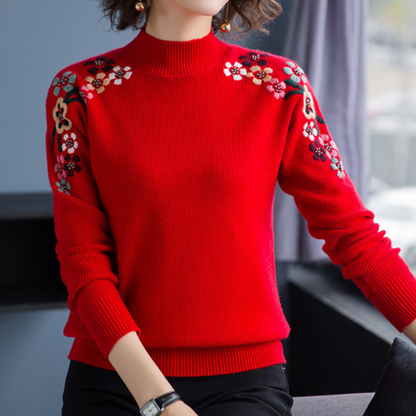 Fashionable Ladies Floral Pattern Sweater - Pexav