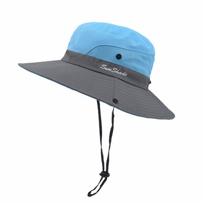 Stylish women's UV protection sun hat with a wide brim – Livia-Blue-Nora Luxe