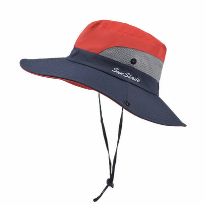 Stylish women's UV protection sun hat with a wide brim – Livia-Red-Nora Luxe