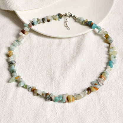 Stylishly Shaped Polished Crystal Necklace - Lina-Amazonite-Nora Luxe