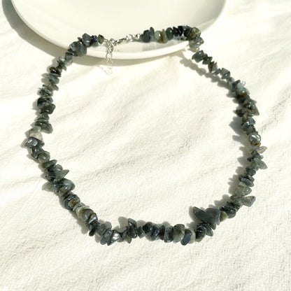 Stylishly Shaped Polished Crystal Necklace - Lina-Labradorite-Nora Luxe
