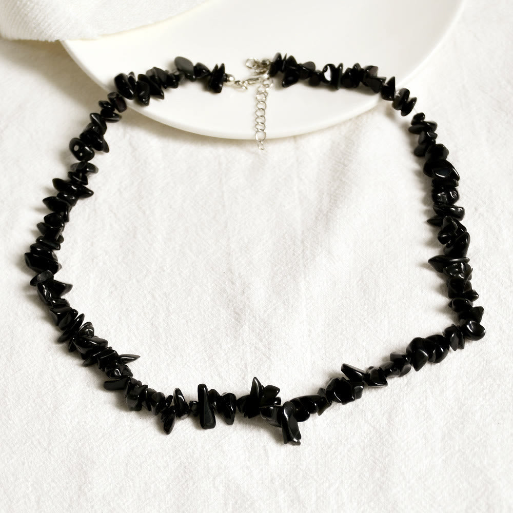 Stylishly Shaped Polished Crystal Necklace - Lina-Obsidian-Nora Luxe